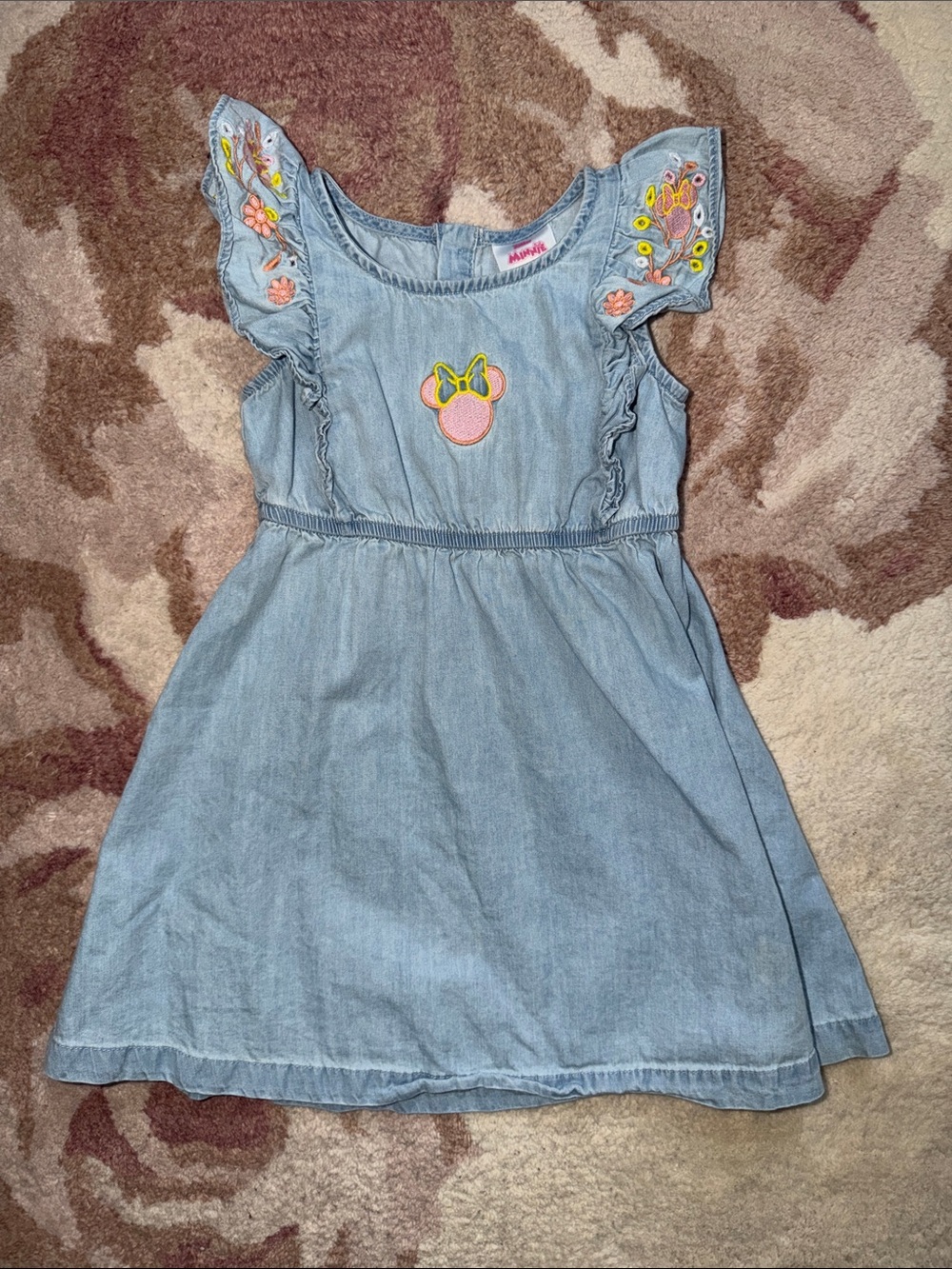 Disney Light Blue Chambray Dress with Pink & Yellow Embroidery